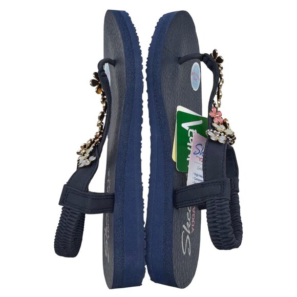 New Skechers Cali Meditation Navy blue Multicolor Daisy Embellish thong sandal 6 - Picture 8 of 9